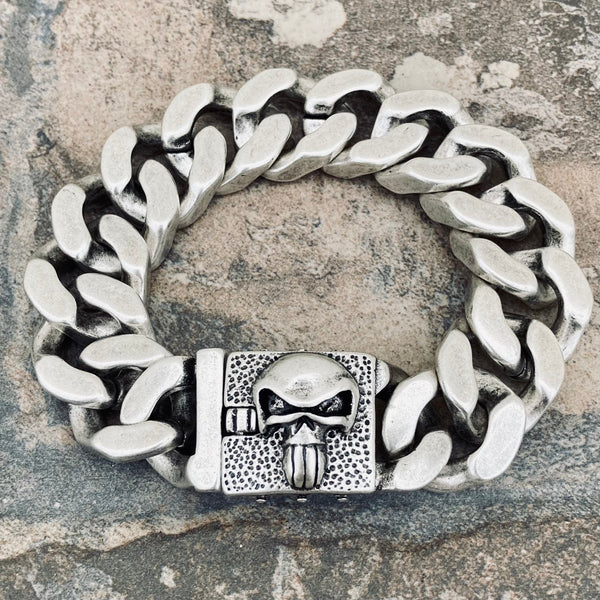 Sanity Jewelry Bracelet 8.75 inches Bagger Bracelet - "EASY BIKER" - Skull Brushed - 3/4" wide - B130