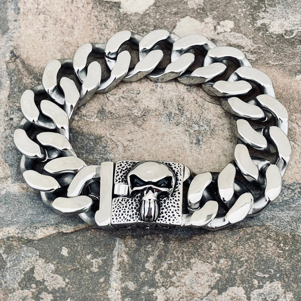 Sanity Jewelry Bracelet 8.75 inches Bagger Bracelet - "EASY BIKER" - Skull Polished - 3/4" wide - B129