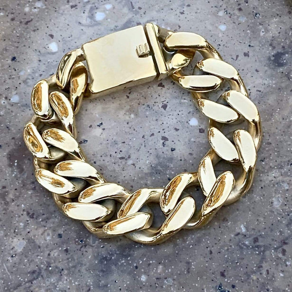 Sanity Jewelry Bracelet 9 inches Bagger Bracelet - "EASY BIKER" - Gold - 3/4" wide - B74