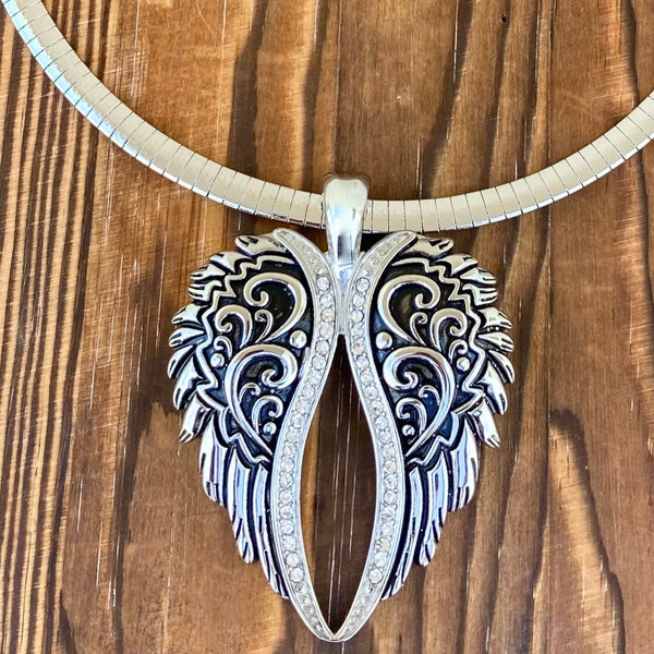 Sanity Jewelry Ladies Necklace Angel Heart Wings Pendant - Silver Bling Wings - Classic - Rope Necklace or Omega - LAP035