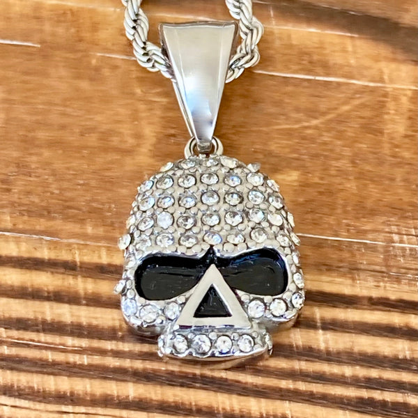 Sanity Jewelry Ladies Necklace Bling Skull - Mini Pendant - White Stone - Rope Chain or Omega - SK2595M