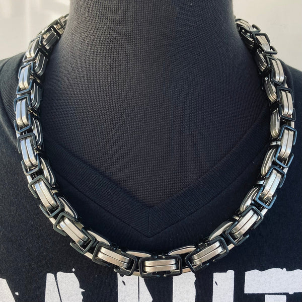 Sanity Jewelry Necklace 20 inches Daytona - Silver & Black - Road King - 3/4 inch wide