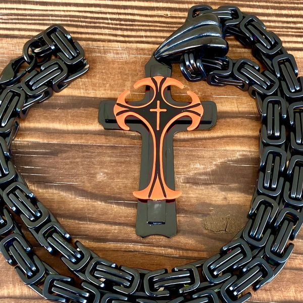 Sanity Jewelry Necklace 22” Black "Sanity's Combo" - Cross - Risen Cross Orange & Black Cross Pendant - Necklace (828)