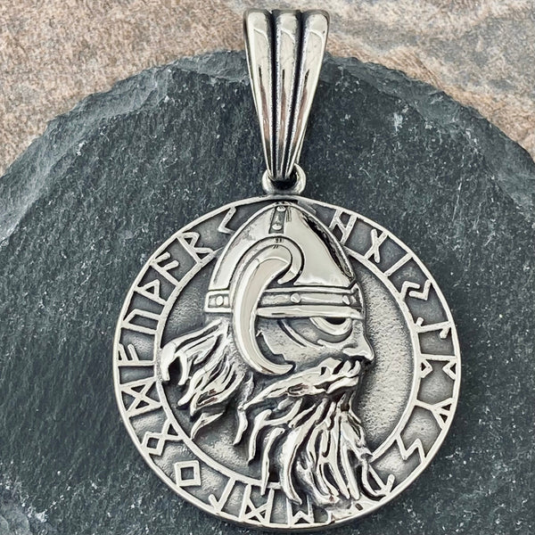 Sanity Jewelry Necklace 22” Black & Silver Viking Warrior Pendant - Necklace (725)