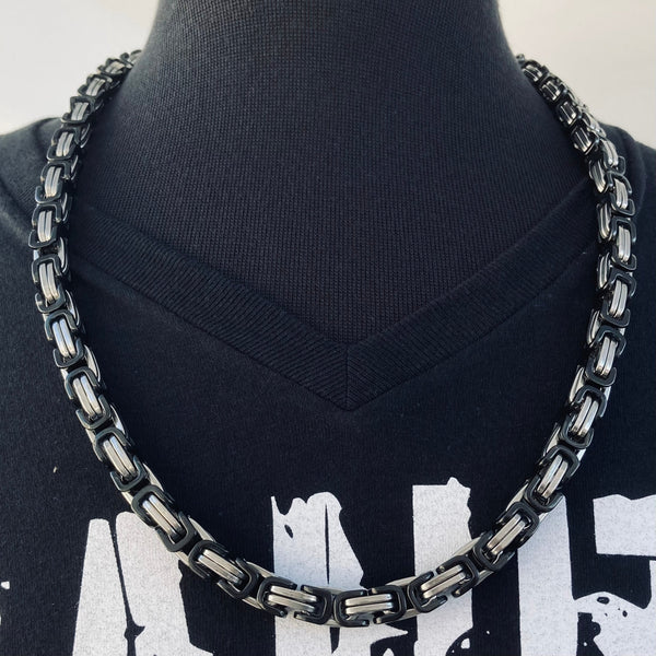 Sanity Jewelry Necklace 22 inches Daytona - Silver & Black - Deluxe - 1/4 inch wide