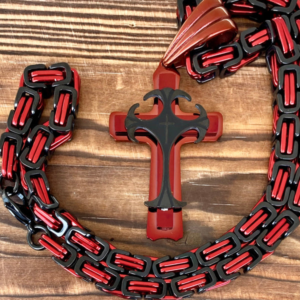 Sanity Jewelry Necklace 22” Red & Black "Sanity's Combo" - Cross - Risen Cross Red & Black Cross Pendant - Necklace (827)