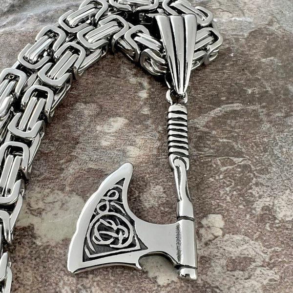 Sanity Jewelry Necklace 22” Silver Viking Battle Axe Pendant - Necklace (740)