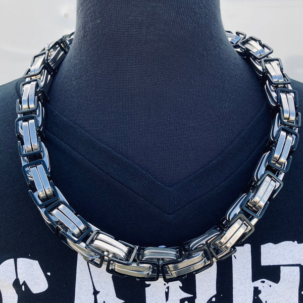 Sanity Jewelry Necklace 26 inches Daytona - Silver & Black - CVO - 1 inch wide