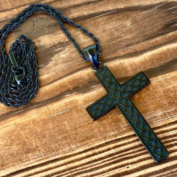 Sanity Jewelry Necklace 2mm 18” Black Rope Necklace "Sanity's Combo" - Cross - Celtic Knot Cross - Black Pendant & Rope Necklace (230)