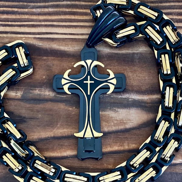 Sanity Jewelry Necklace "Sanity's Combo" - Cross - Risen Cross Black & Gold Cross Pendant - Necklace (820)