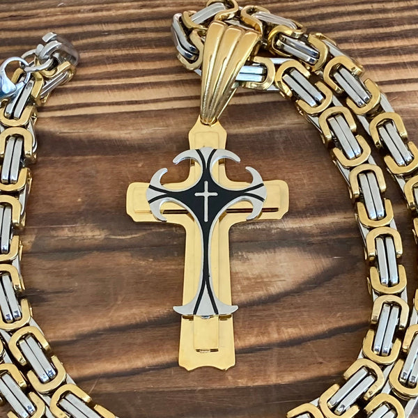 Sanity Jewelry Necklace "Sanity's Combo" - Cross - Risen Cross Gold & Silver Cross Pendant - Necklace (822)