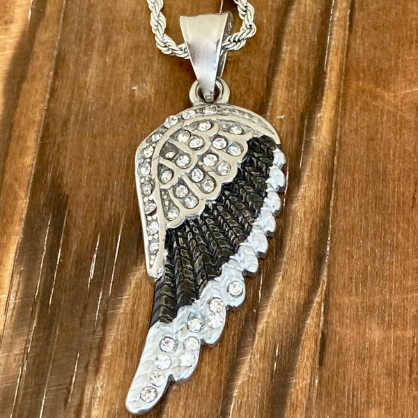 Sanity Jewelry Pendant 2mm 16” Rope Necklace Angel Wings - Pendant - Rope Necklace - Black & White Bling - SK2250