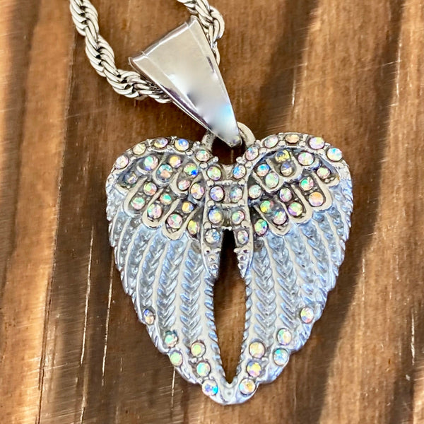 Sanity Jewelry Pendant Pendant Only Angel Wing Heart Mini - Pendant - Rope Necklace - Rainbow Stone - SK2539C