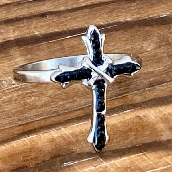 Sanity Jewelry Ring 4 Bling Cross - Black Stone - Ring - Sizes 4-12 - R195