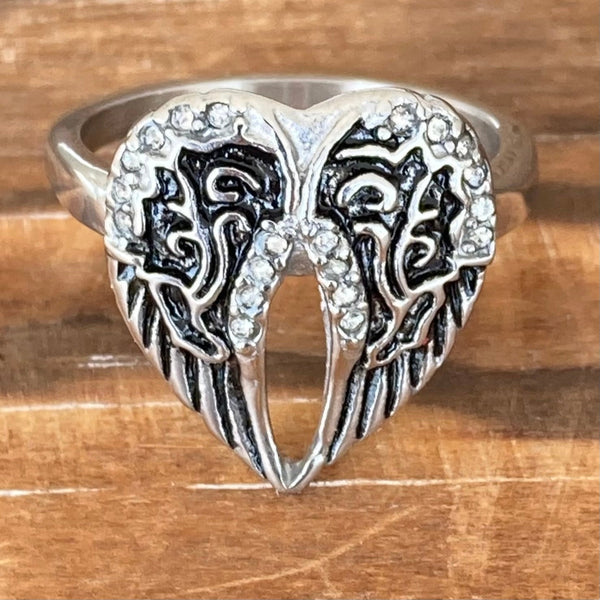 Sanity Jewelry Skull Ring 4 Angel Heart Wing Ring - Silver - Sizes 4-12 - R32