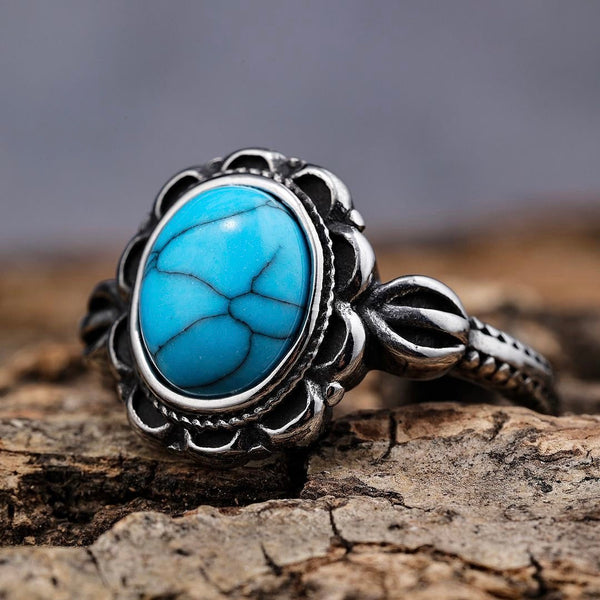 SANITY JEWELRY® Skull Ring 5 Antique Blue Stone Ring - Sizes 4-12 - R206