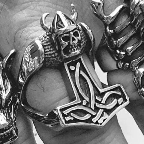 Sanity Jewelry Skull Ring 9 Thor's Hammer Ring - Viking Skull Ring - Sizes 9-16 - R75