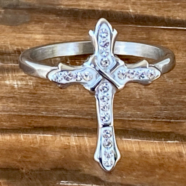 Sanity Jewelry Skull Ring Bling Cross - White Stone - Ring - Sizes 4-12 - R194