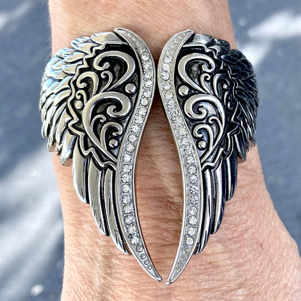 Sanity Steel Angel Heart Wing - Silver - Double Wing - Crystal Stone - AW02