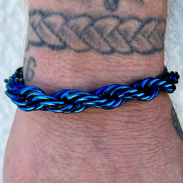 Sanity Steel Bracelet 8 inches 10MM Rope Chain Bracelet- Blue - B64