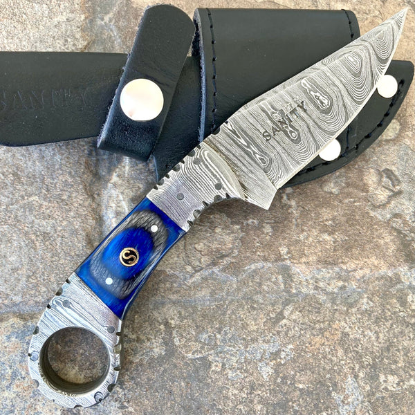 Sanity Steel Damascus Steel 7" Al Capone - Horizontal & Vertical Carry - Blue & Black Wood - 7 inches - AC705
