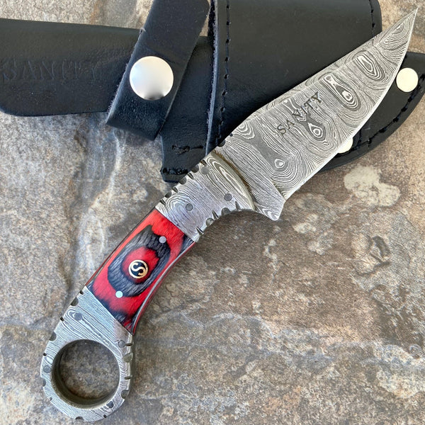 Sanity Steel Damascus Steel 7" Al Capone - Horizontal & Vertical Carry - Red & Black Wood - 7 inches - AC701