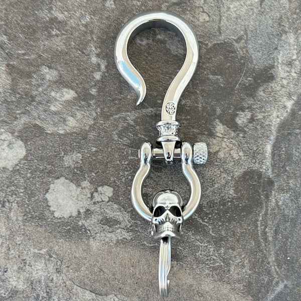 Sanity Steel Key Clasp Belt Clip / Clasp - Scrollwork Skull - Polished - WCC-19