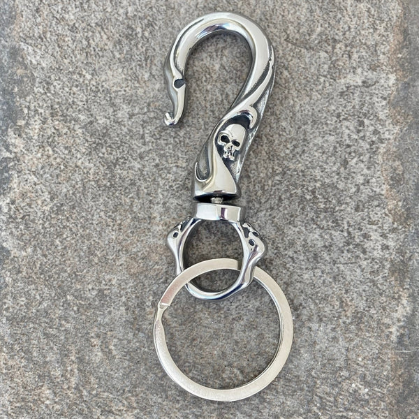 Sanity Steel Key Clasp Belt Clip / Clasp - Scrollwork Skull - Polished - WCC-19