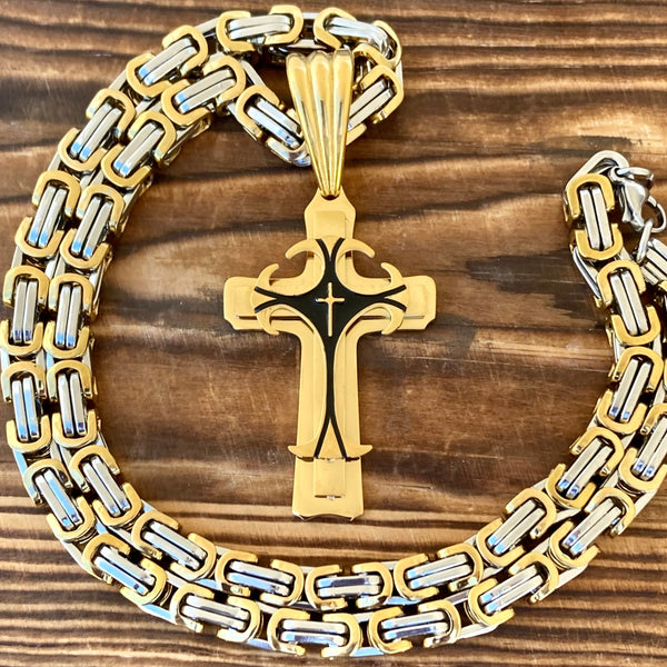 Sanity Steel Necklace "Sanity's Combo" - Cross - Risen Cross Gold Cross - Pendant & Necklace (832)