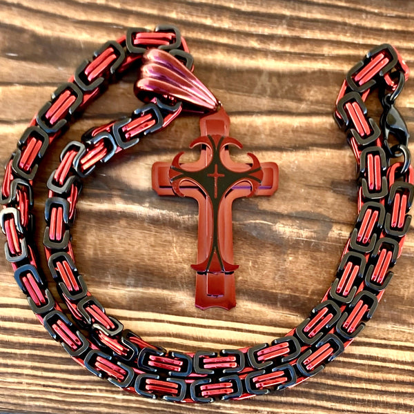 Sanity Steel Necklace "Sanity's Combo" - Cross - Risen Cross Red Cross - Pendant & Necklace (833)
