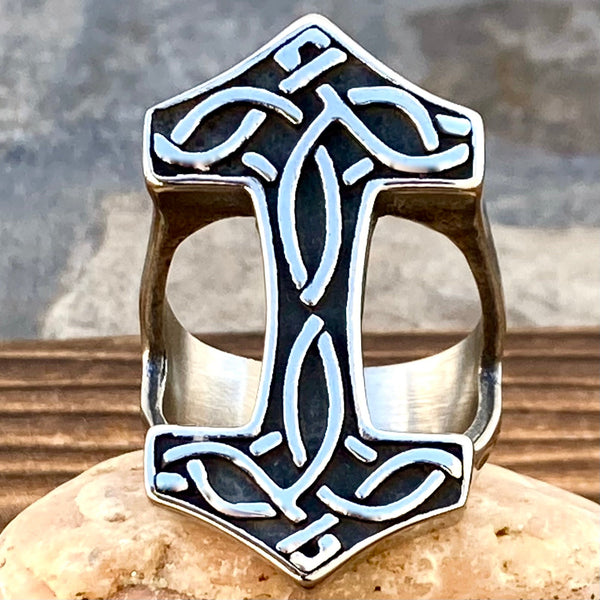 Sanity Steel Skull Ring 9 Thor's Double Hammer Ring - Sizes 9-16 - R216