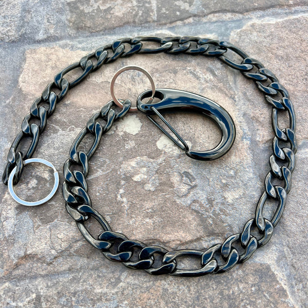 Sanity Steel Wallet Chain 23” Classic Figaro Wallet Chain Black - W/ Sanity’s Black Hook Clip - WC04