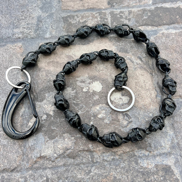 Sanity Steel Wallet Chain 23” Hellride Custom Skull Wallet Chain Black 1” - W/ Sanity’s Black Hook Clip