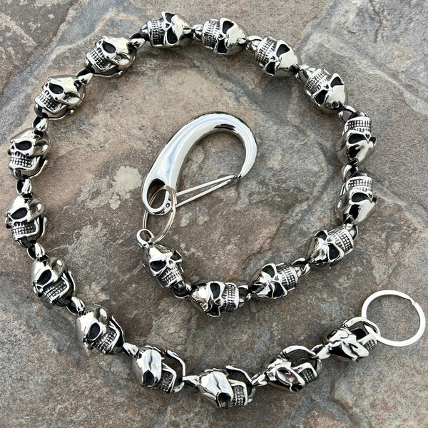 Sanity Steel Wallet Chain 23” Hellride Custom Skull Wallet Chain Polished 1” - W/ Sanity’s Polished Hook Clip