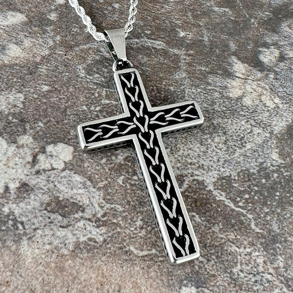 "Sanity's Combo" - Cross - Celtic Knot Cross - Silver - Pendant & Rope Necklace (487)