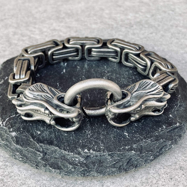 Sanity Jewelry Bracelet - 2 Dragons Head Daytona - Galvanized - Heritage - B81