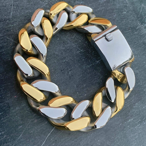 Sanity Jewelry Bracelet Bagger Bracelet - "EASY BIKER" - 2 Tone Gold & Stainless - 3/4" wide - B76