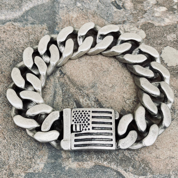 Sanity Jewelry Bracelet Bagger Bracelet - "EASY BIKER" - American Flag Brushed - 3/4" wide - B124