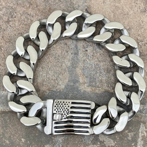 Sanity Jewelry Bracelet Bagger Bracelet - "EASY BIKER" - American Flag Polished - 3/4" wide - B123