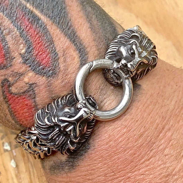 Sanity Jewelry Bracelet "Viking King" Lion Heads - Polished Stainless - 3/4 inch wide - B08