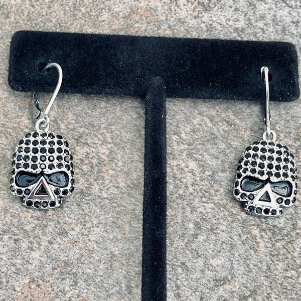 Sanity Jewelry Earrings Bling Skull Earrings - Black Stone - Wire - SK2594E