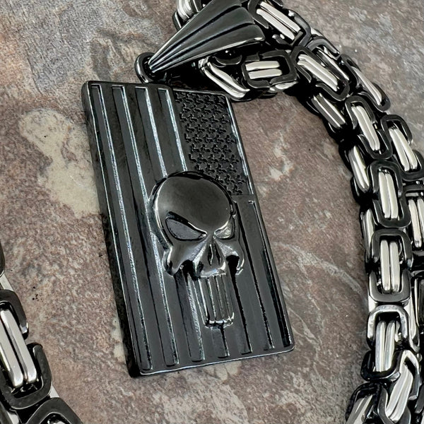 Sanity Jewelry Necklace 22” Black "Sanity's Combo" - American Patriot Flag - Black Pendant & Necklace (297)