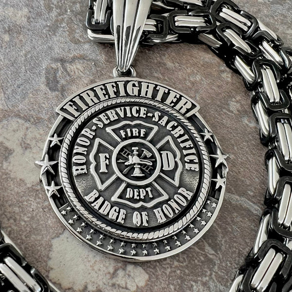 Sanity Jewelry Necklace 22” Silver "Sanity's Combo" - "Fire Fighter" Pendant & Necklace (780)