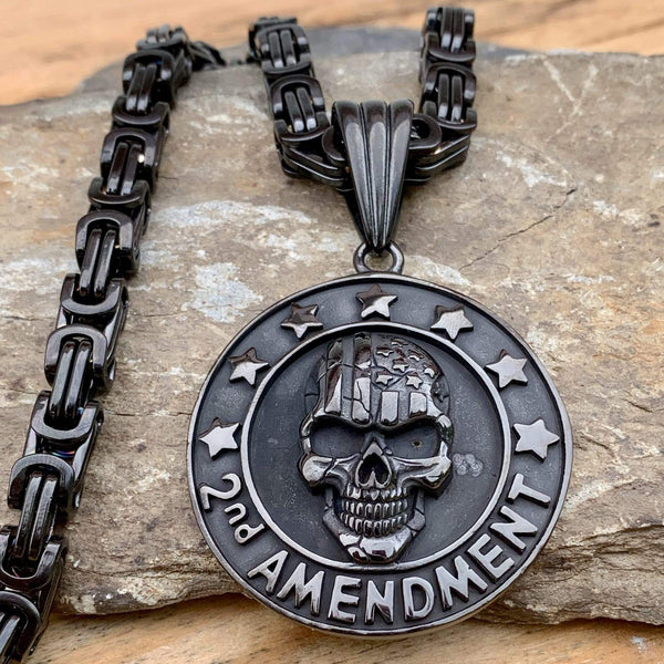Sanity Jewelry Necklace Black 22 inches "Sanity's Combo" - 2nd Amendment - Black (296) & Daytona Beach Chain 1/4 inch wide