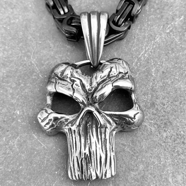 Sanity Jewelry Necklace "Sanity's Combo" - Ancient Skull (711) & Daytona Beach Chain 1/4 inch wide