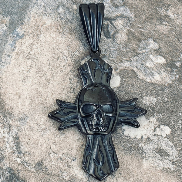 Sanity Jewelry Necklace "Sanity's Combo" - Cross - Skull Cross - Black (808) with Daytona Beach Chain  1/4 inch wide