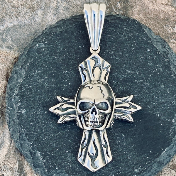 Sanity Jewelry Necklace "Sanity's Combo" - Cross - Skull Cross - Silver (809) with Daytona Beach Chain  1/4 inch wide