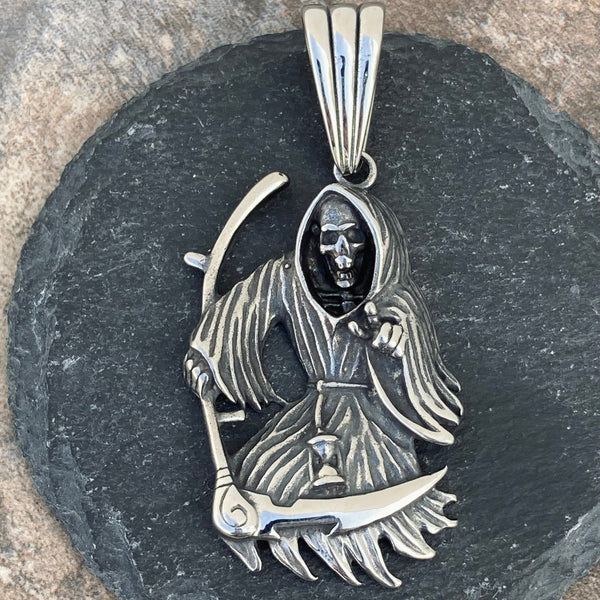 Sanity Jewelry Necklace "Sanity's Combo" - Grim Reaper & Scythe (450) & Daytona Beach Chain 1/4 inch wide