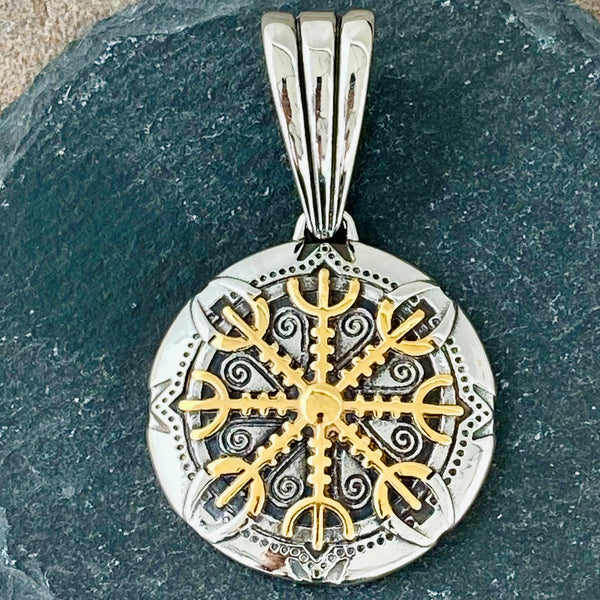 Sanity Jewelry Necklace "Sanity's Combo" - Viking - Helm of Awe - Gold & Silver Stainless (793) & Daytona Beach Chain 1/4 inch wide