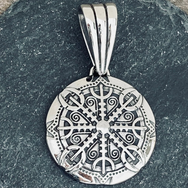 Sanity Jewelry Necklace "Sanity's Combo" - Viking - Helm of Awe - Silver Stainless (798) & Daytona Beach Chain 1/4 inch wide